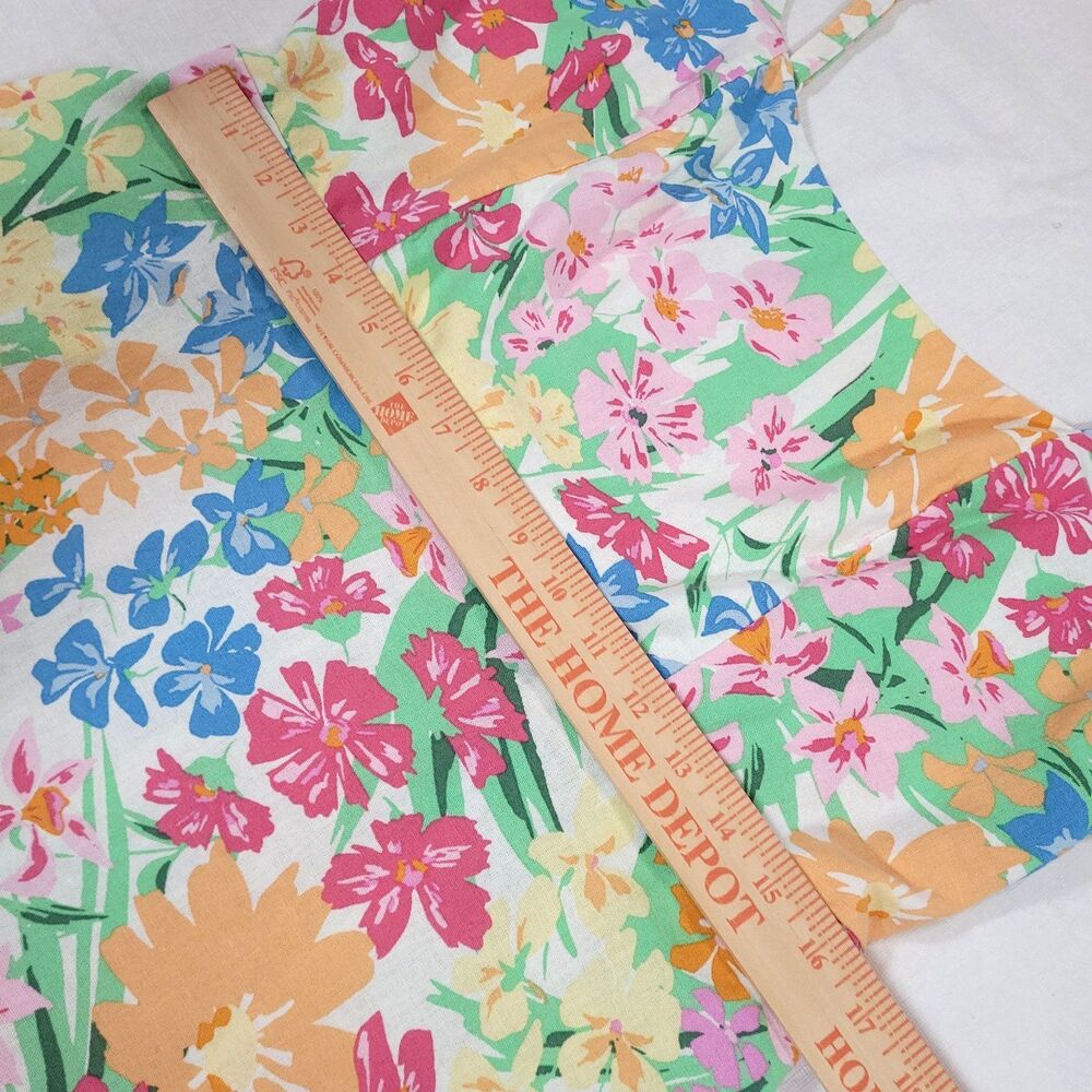 Floral Hawaiian linen sun Dress old navy XL Round Neck Smocked‎ Stretch Pockets - Picture 8 of 14